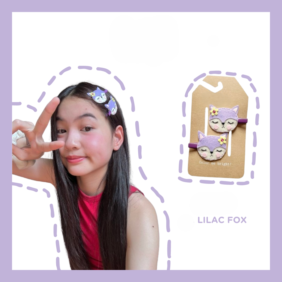 Lilac Fox Kids Kids Hair Clips- Lilac and Cream
