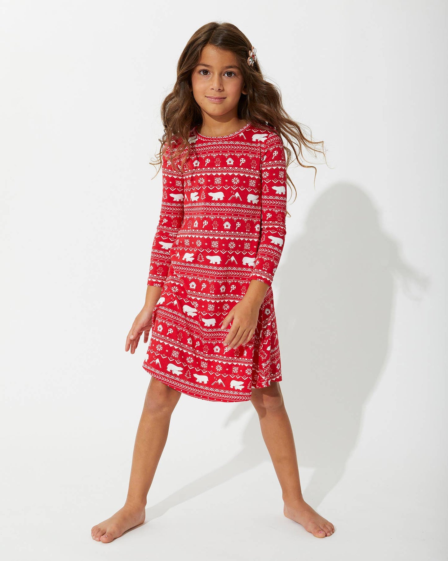 Polar Isle Red Christmas Bamboo Girls' Long Sleeve Dress