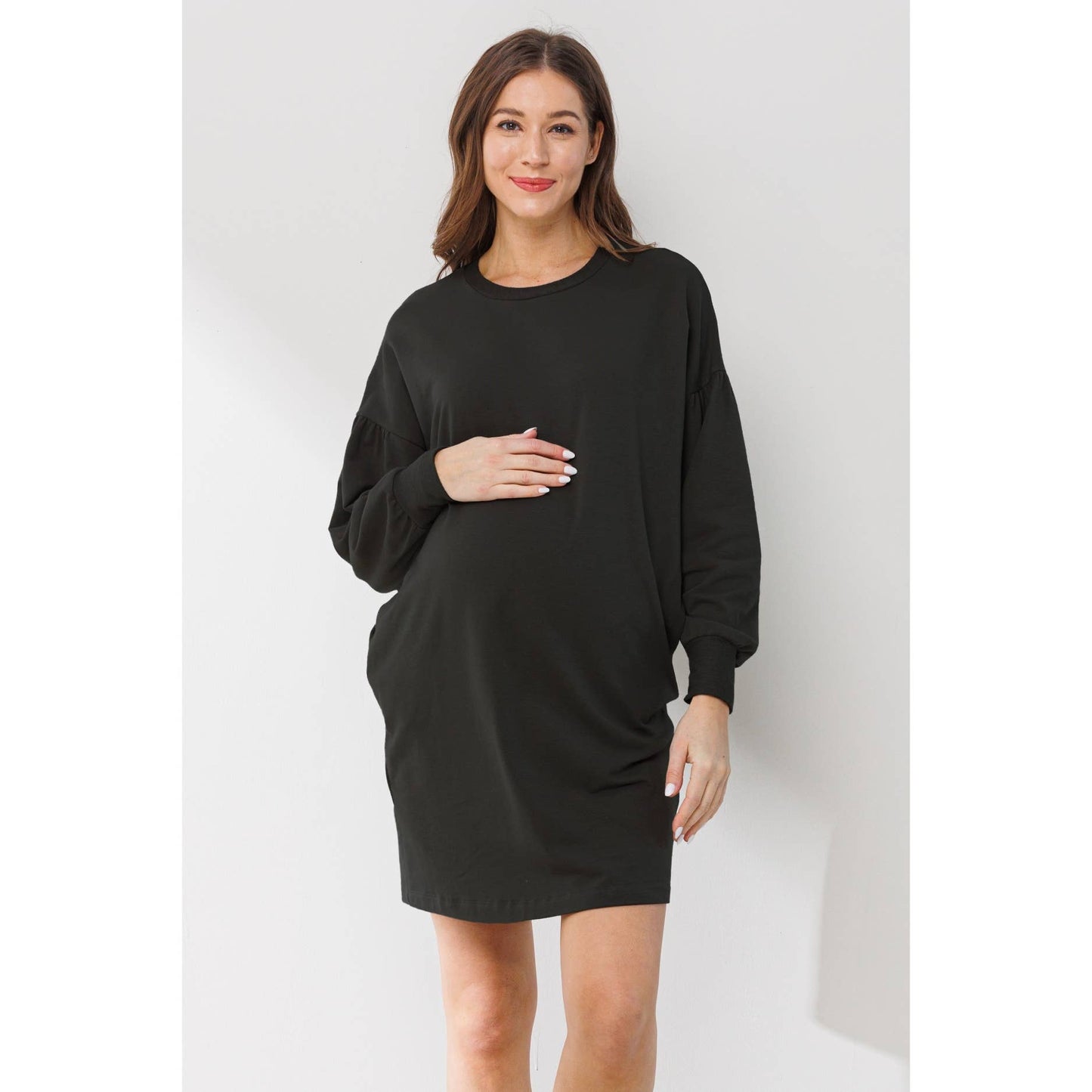 Crew Neck Maternity Sweater Dress with Pockets