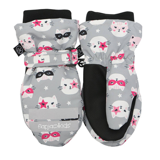 Water Repellent Ski Mittens - Cat Gray