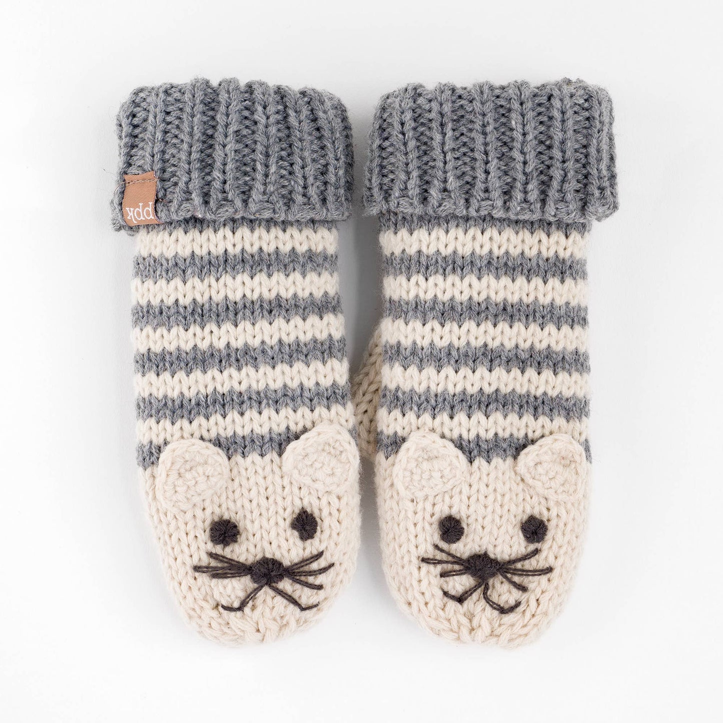 Knitted Cat Mittens - Toddler / Little Kids / Big Kid - Gray
