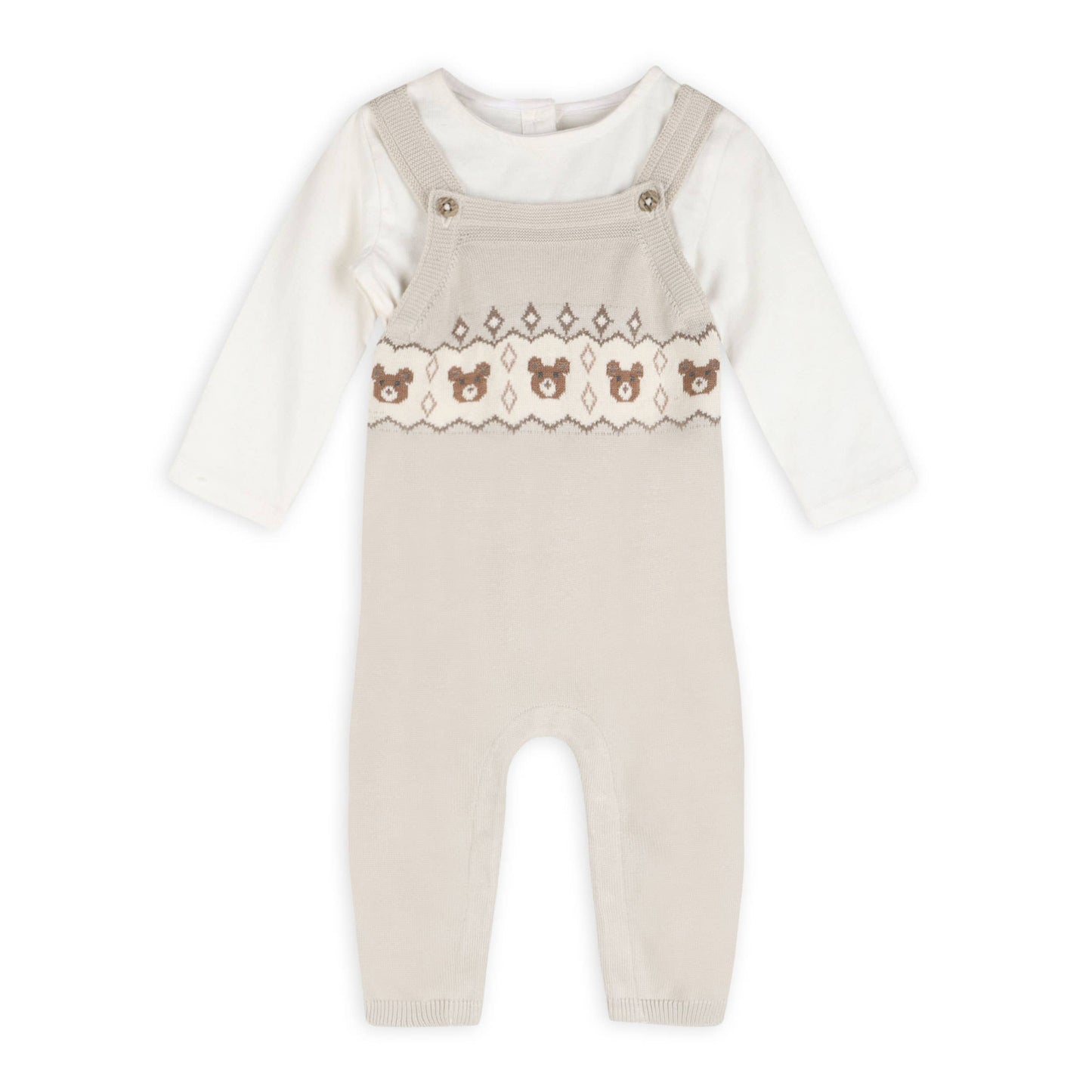 Bear Fair Isle Knit Baby Overall Set (Organic Cotton)