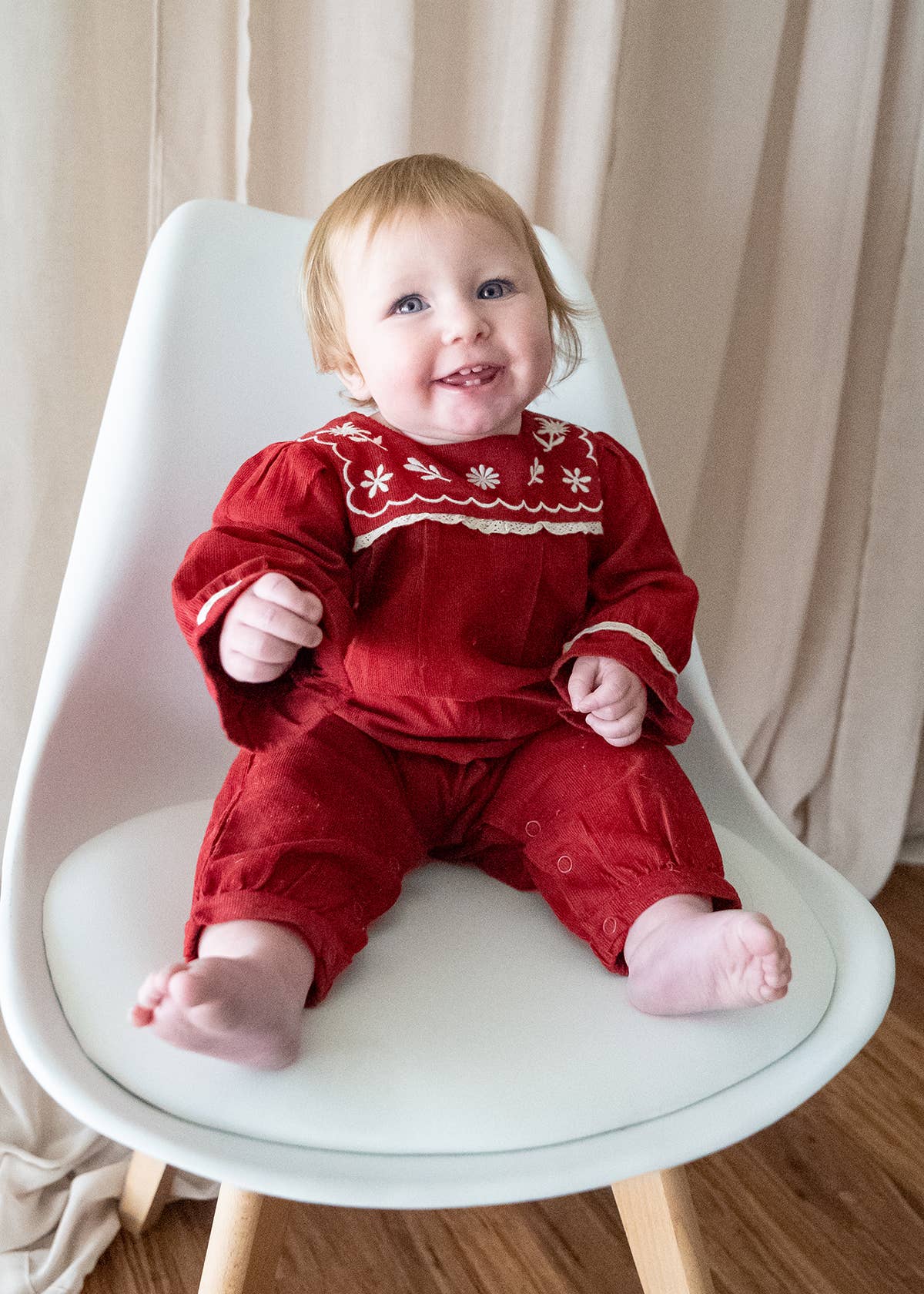 Embroidered Corduroy Festive Baby Jumpsuit (Organic)
