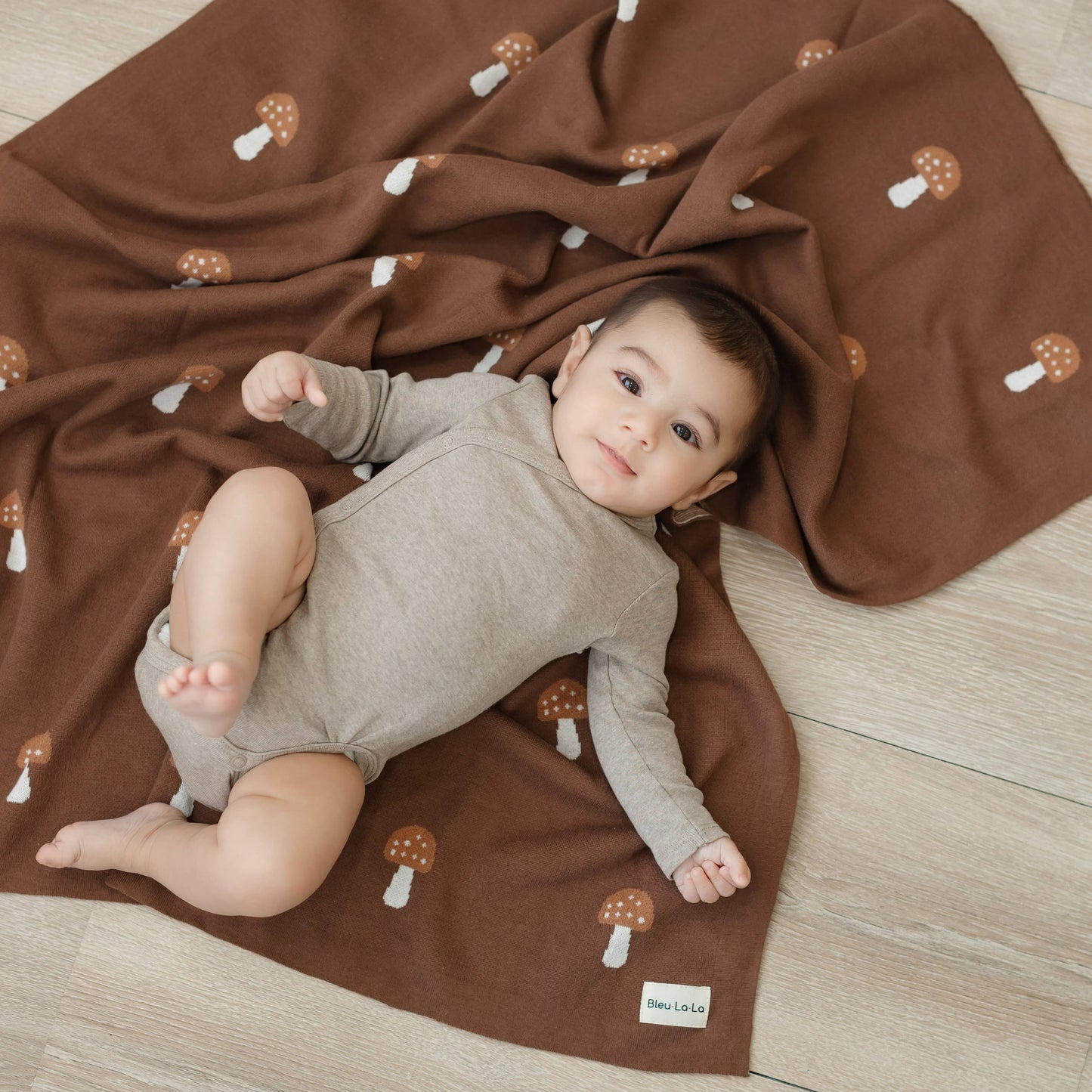 100% Luxury Cotton Swaddle Receiving Baby Blanket - Mushroom