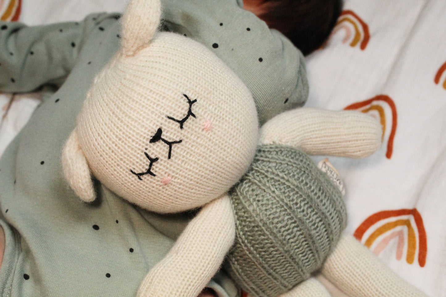 Handmade lamb toy in sage green