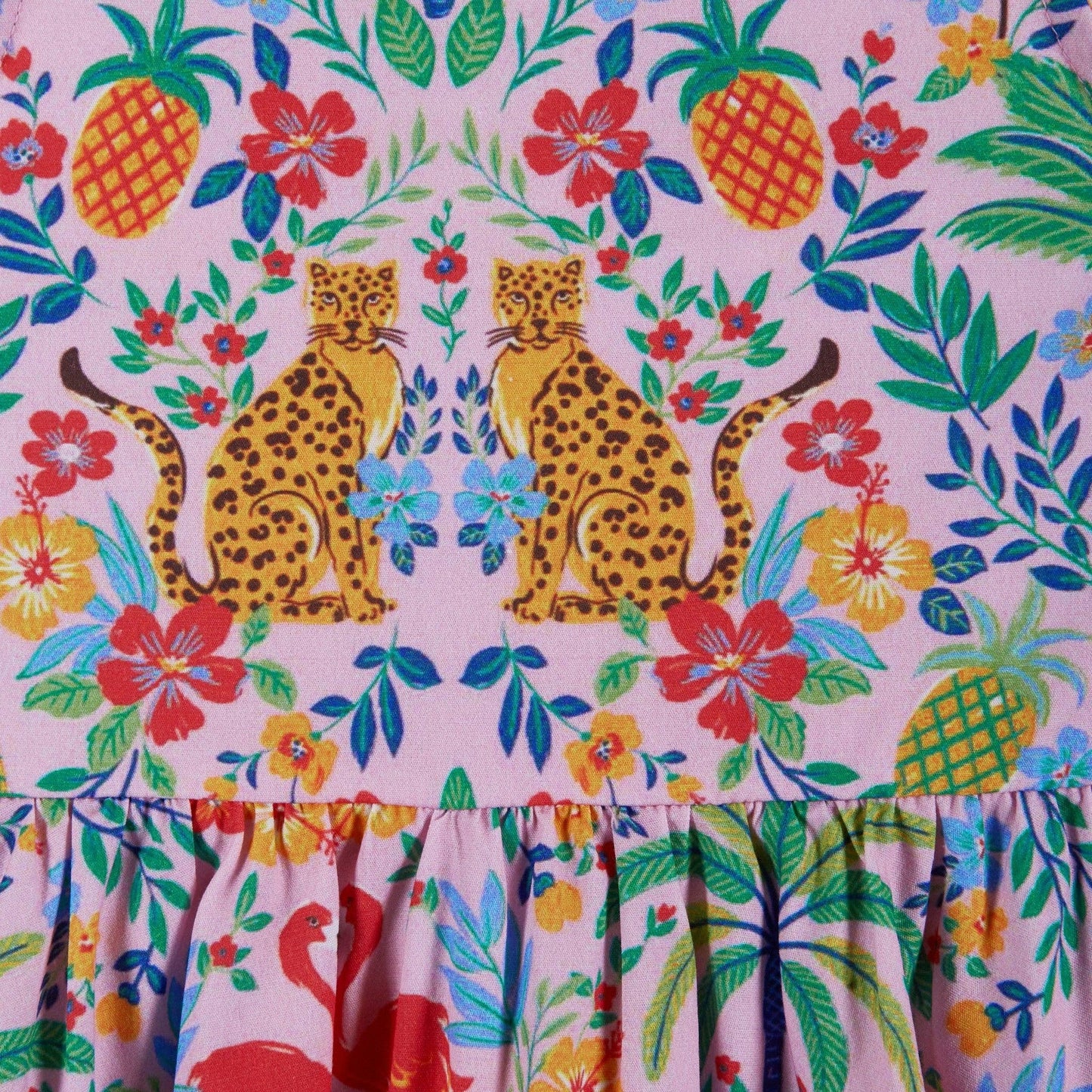 Girls Textured Cotton Poplin Dress | Pink Cheetah