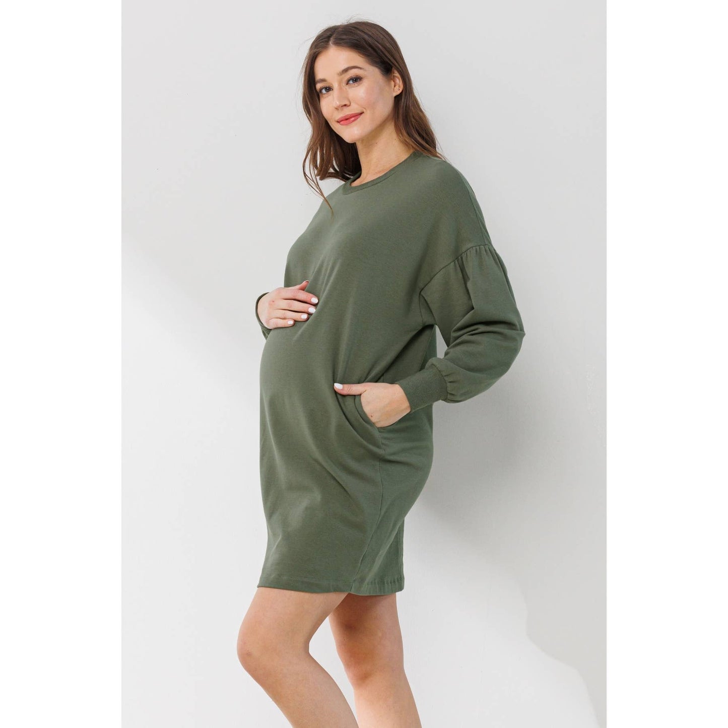 Crew Neck Maternity Sweater Dress with Pockets