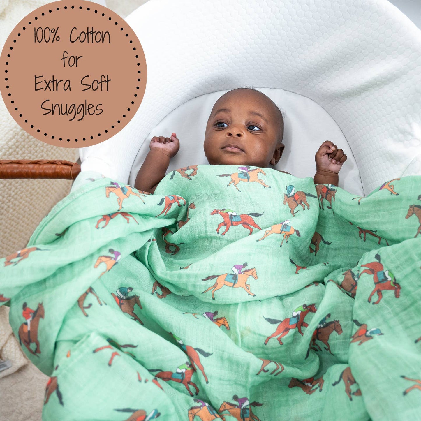 Derby Days Horse Racing Theme Baby Muslin Swaddle Blanket