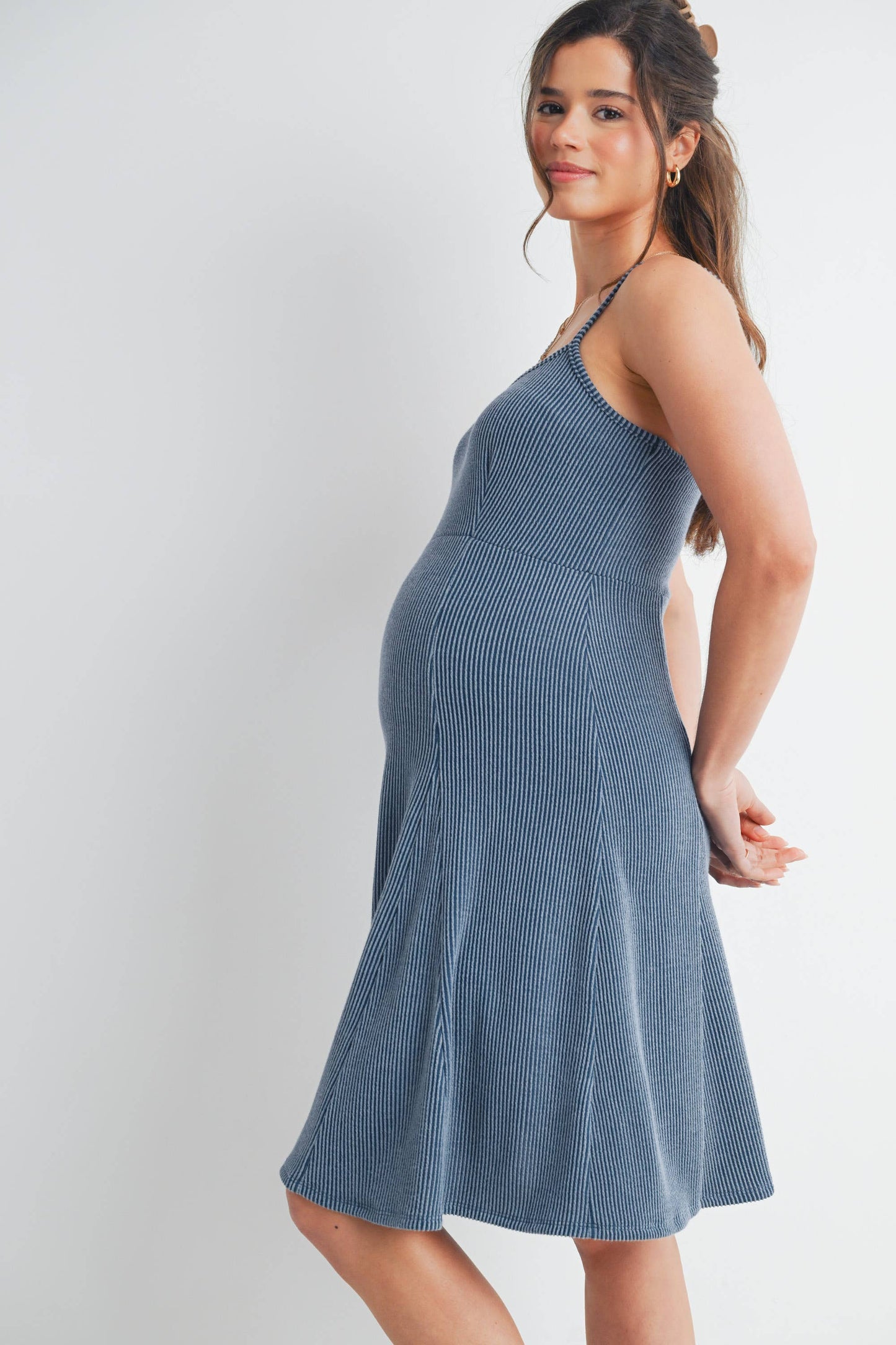 Ribbed Sleeveless Maternity Skater Dress