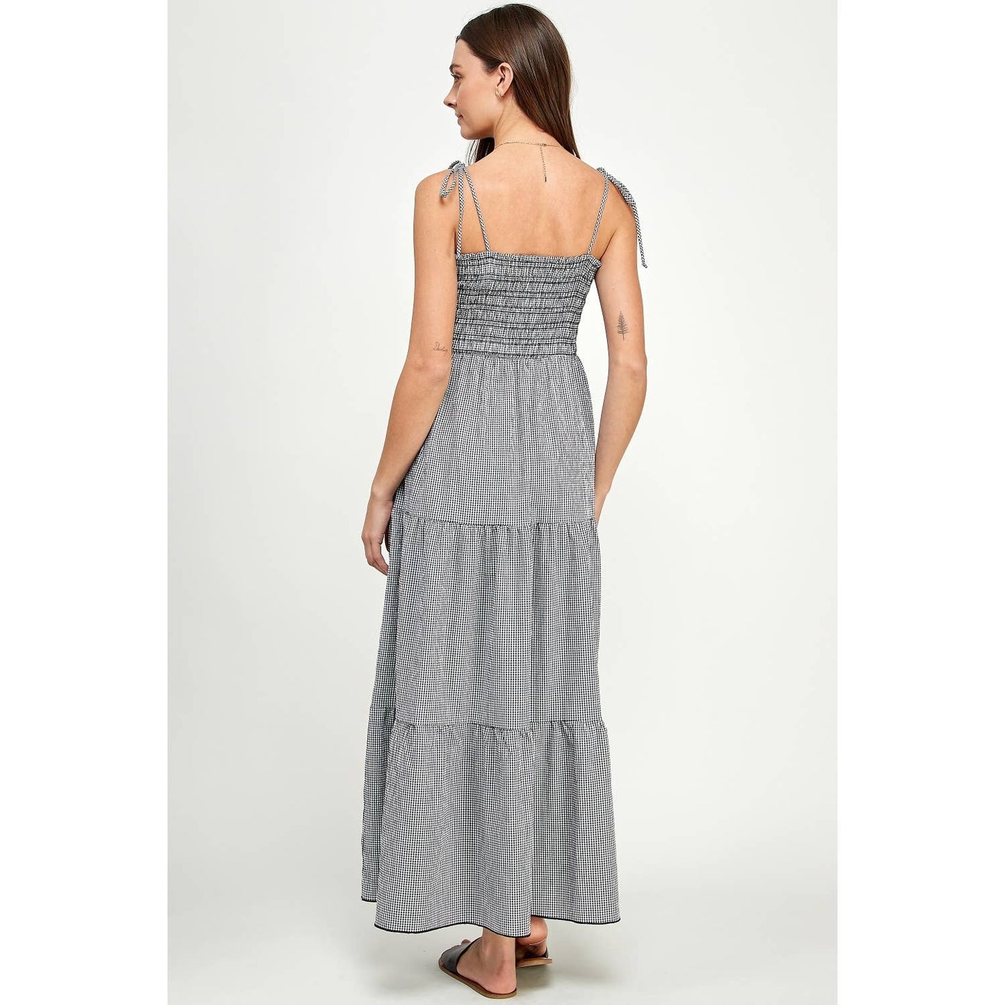 Gingham Tie-Strap Maternity Tiered Maxi Dress