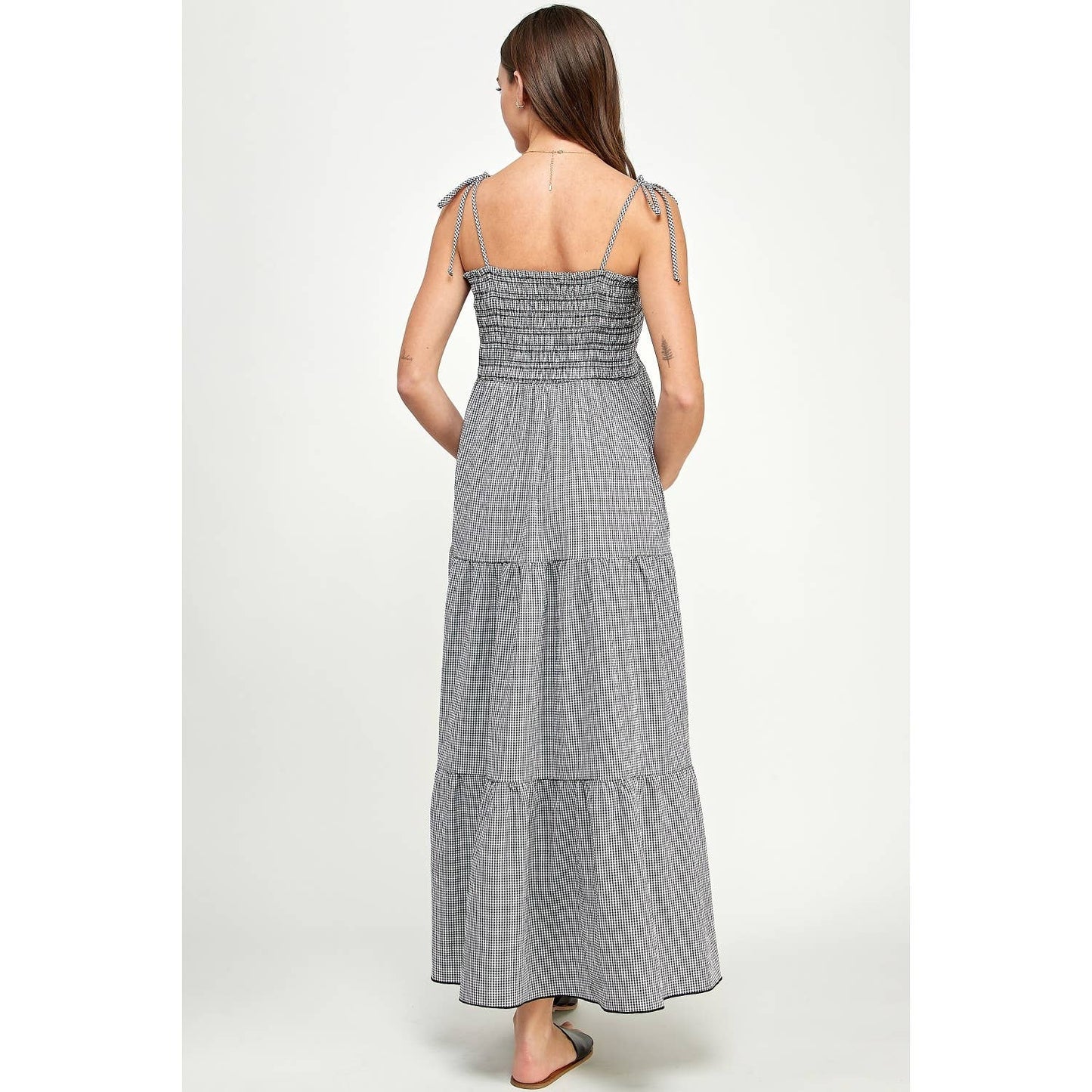 Gingham Tie-Strap Maternity Tiered Maxi Dress