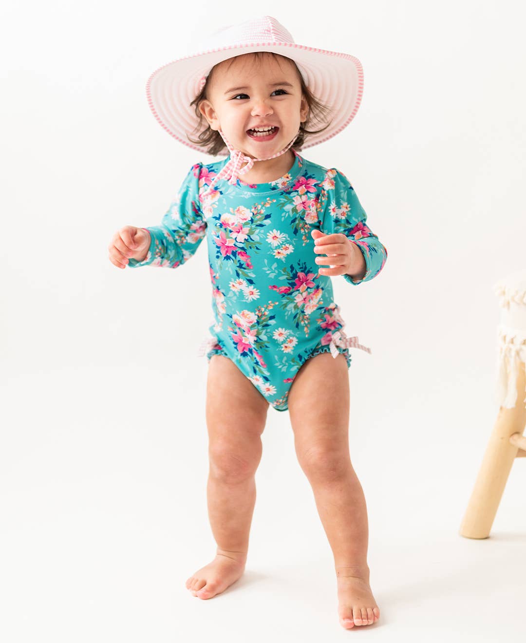 Girls Pink Seersucker Swim Hat - Ruffle Butts