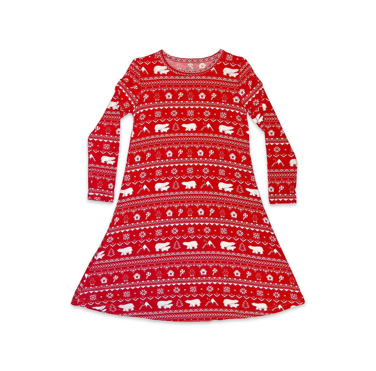 Polar Isle Red Christmas Bamboo Girls' Long Sleeve Dress