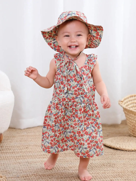 Organic Red Floral Sun Hat