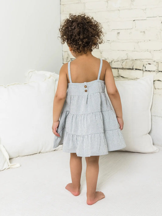 Organic Baby Cari Seersucker Tiered Dress | Shore Stripe