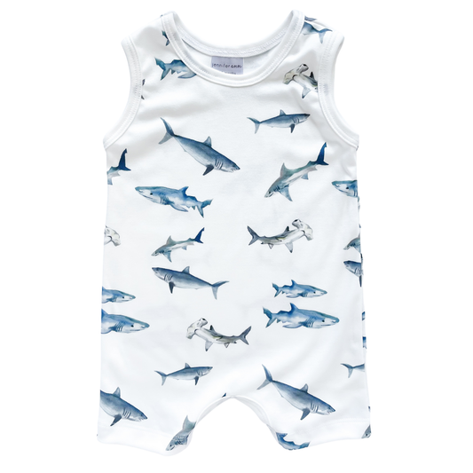 Organic Tank Romper - sharks
