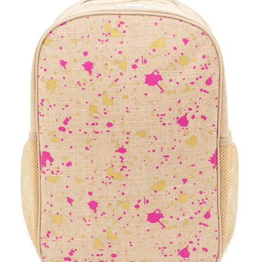 Washable Linen Grade School Backpack | Fuchsia and Gold Splatter