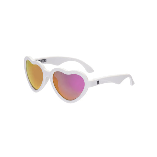Sweetheart Polarized Children's Sunglasses | White Hearts with Mirrored Lens