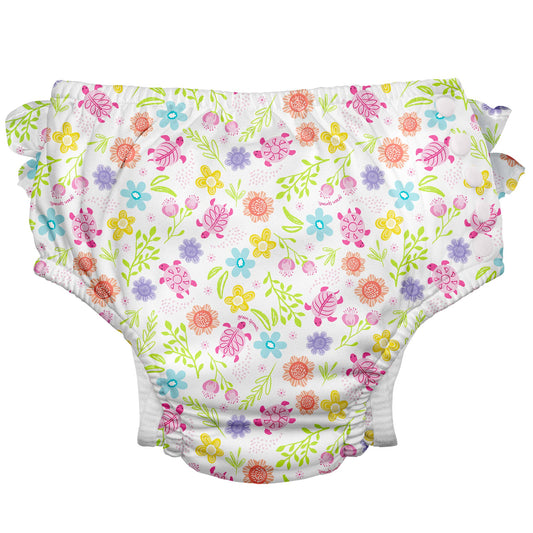 Eco Snap Ruffled Swim Diaper with Gussets | Turtle Floral