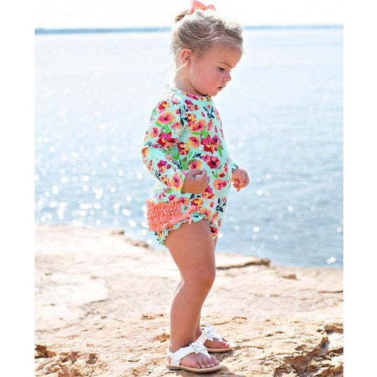 One Piece Rash Guard Swimsuit | Painted Flowers