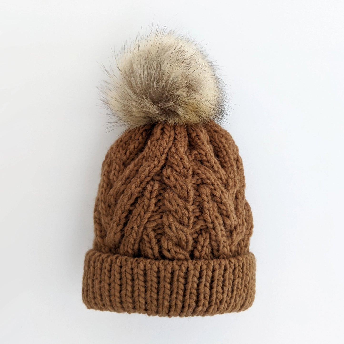 Cable Knit Baby and Toddler PomPom Beanie Hat | Pecan