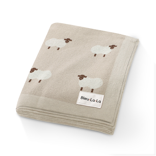 100% Luxury Cotton Swaddle Receiving Baby Blanket | Sheep (Taupe)