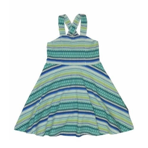 Toobydoo Crossback Skater Dress | Blue and Green