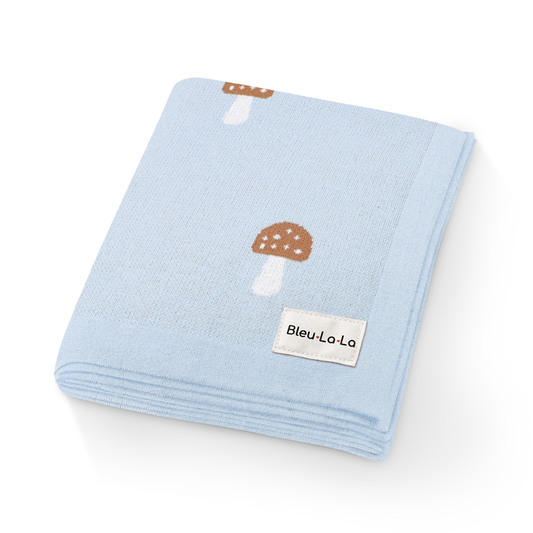 100% Luxury Cotton Swaddle Receiving Baby Blanket | Mushroom (Blue)