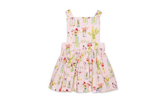 Pinafore Dress in Pink Plants