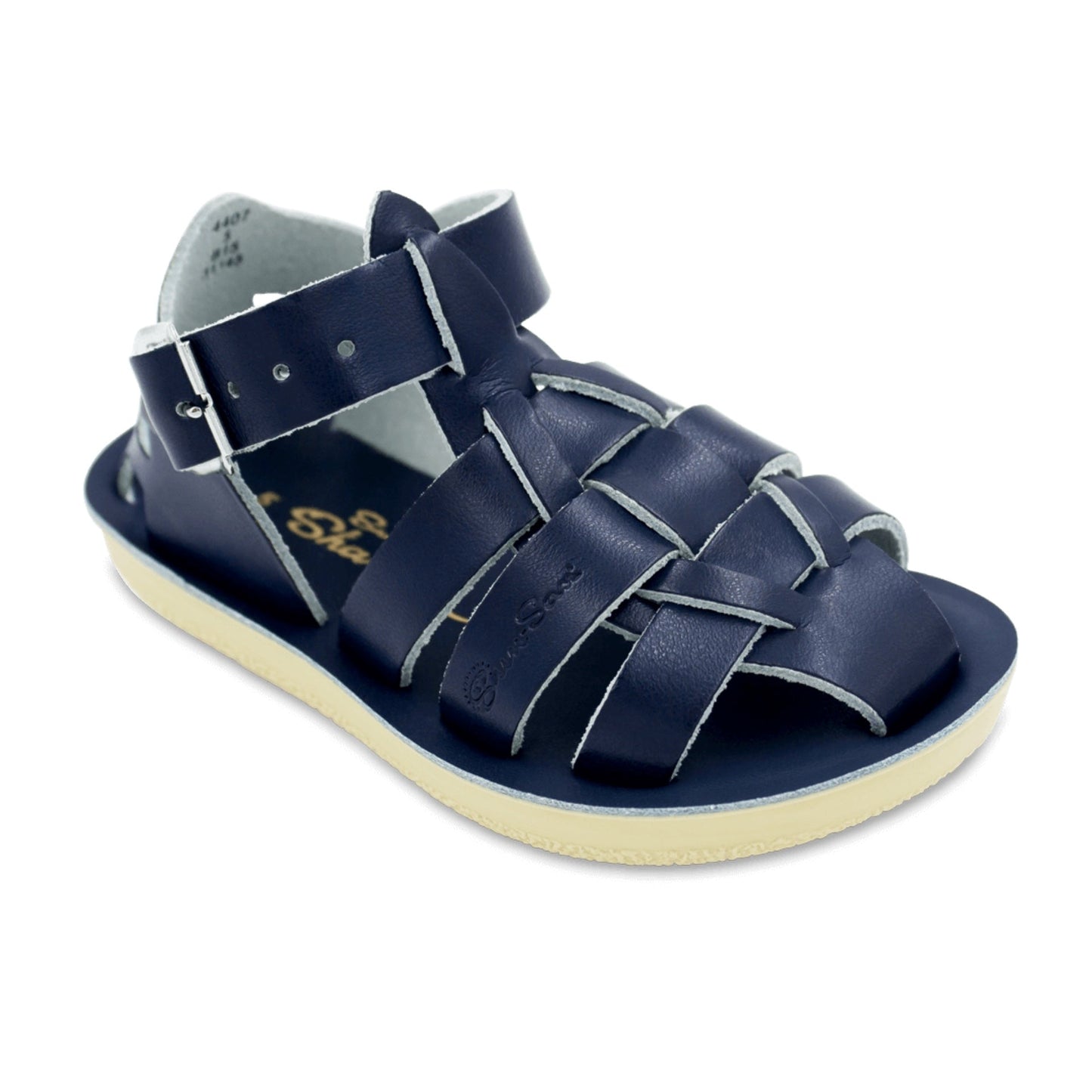Saltwater Water-Friendly Leather Toddler Sandals | Navy Sharks