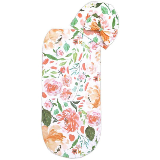 Cutie Baby Cocoon and Hat | Peach Floral