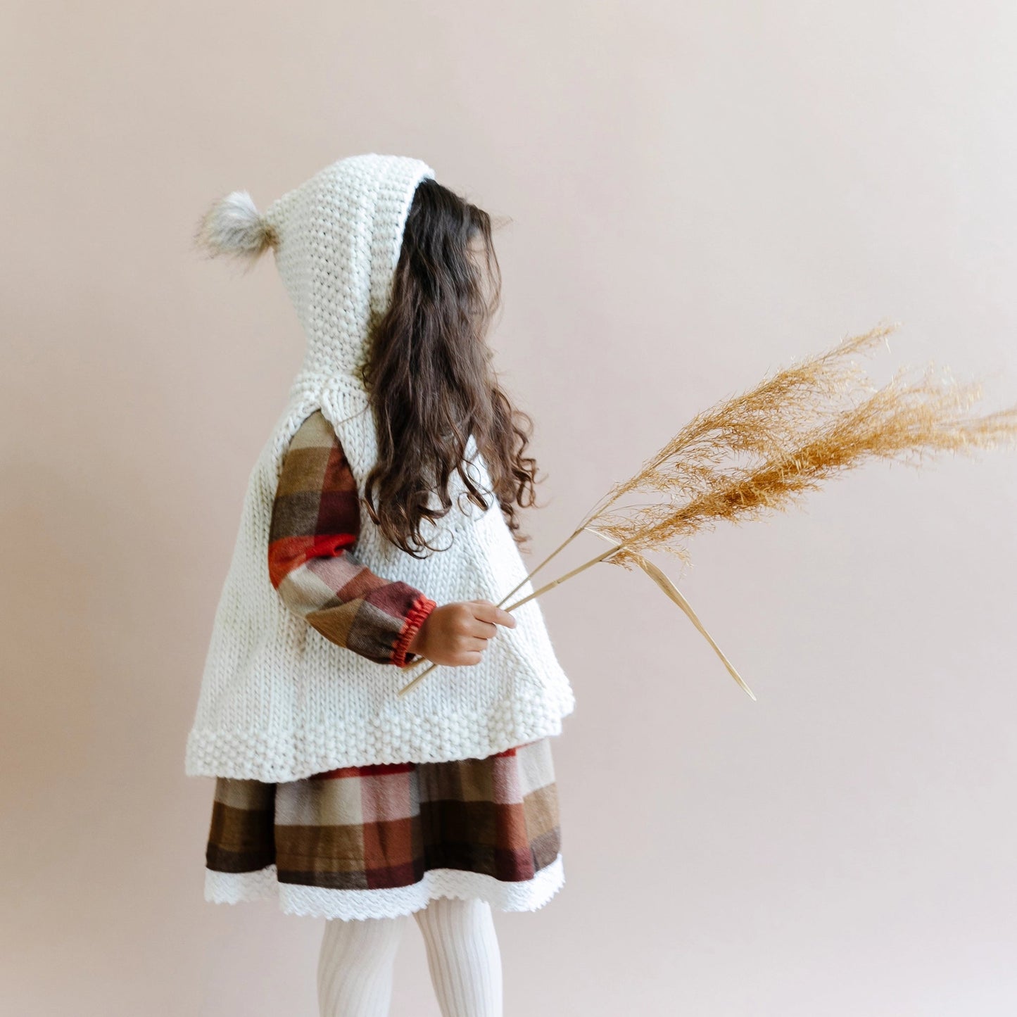 Poncho with Faux Fur Pom | Cream