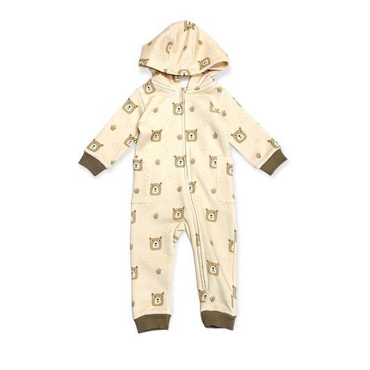 Bear Hooded Zipper Fleece Baby Jumpsuit (Organic Cotton)