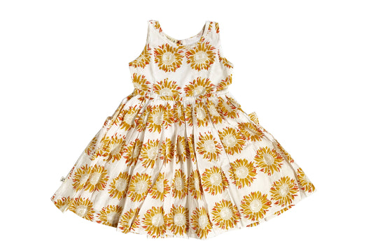 Cotton Pleated Sunflower Back-Cut Dress