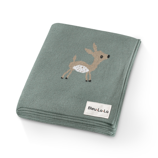 100% Luxury Cotton Swaddle Receiving Baby Blanket | Deer (Sage)