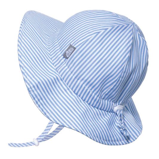 Grow-With-Me 50+ UPF Baby and Toddler Adjustable Cotton Floppy Sun Hat | Blue Stripes