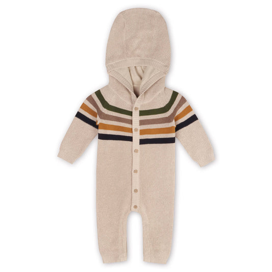 Stripe Hooded Chunky Sweater Knit Baby Jumpsuit (Organic)