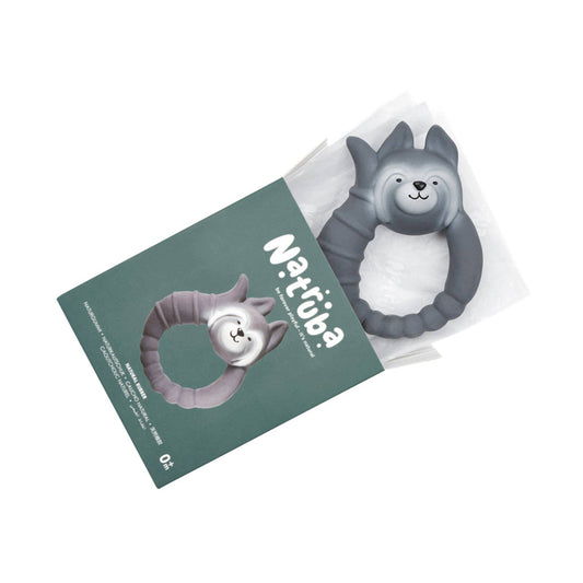 Natural Rubber Teether Raccoon - Grey