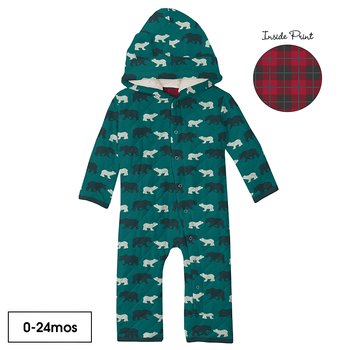 KicKee Pants Print Quilted Hoodie Coverall with Sherpa-Lined Hood | Cedar Brown Bear
