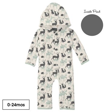 KicKee Pants Print Quilted Hoodie Coverall with Sherpa-Lined Hood | Natural Forest Animals