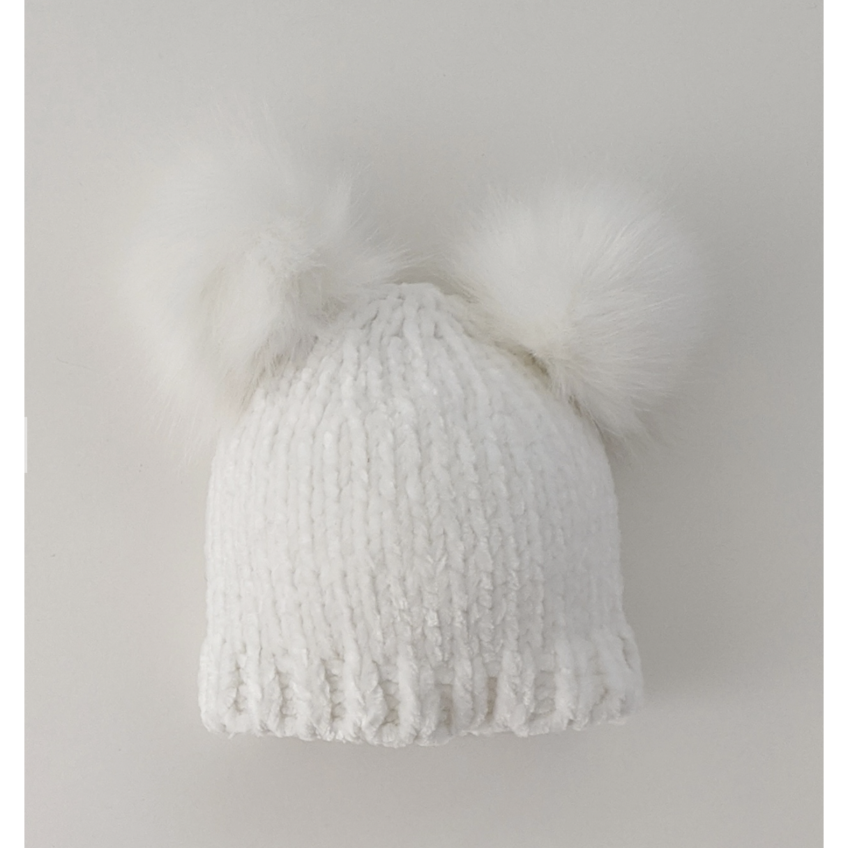 Hand Knit Baby and Toddler Chenille Beanie Hat | Snowy White