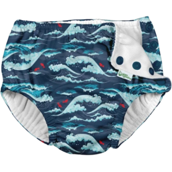 Reusable Baby and Toddler Snap Swim Diaper | Navy Tidal Waves
