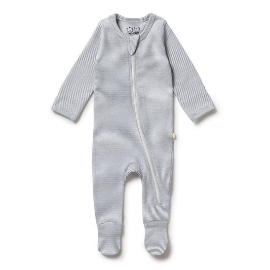 Organic Stripe Zipsuit with Feet | Rain Drop