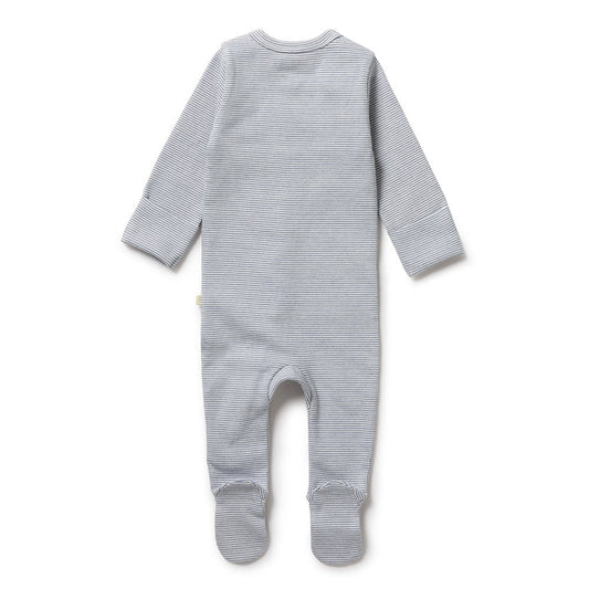 Organic Stripe Zipsuit with Feet | Rain Drop