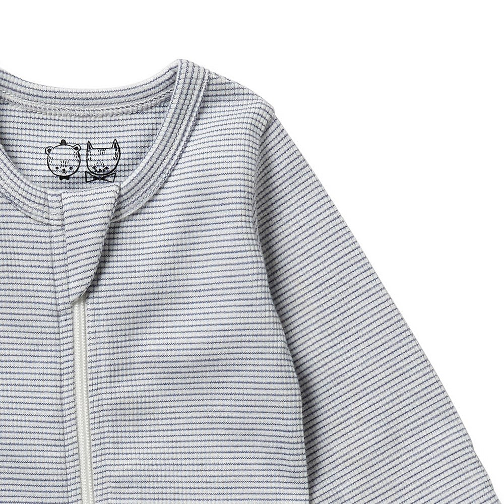 Organic Stripe Zipsuit with Feet | Rain Drop