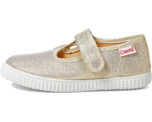 Cienta Velcro T-Strap | Gold Sparkle