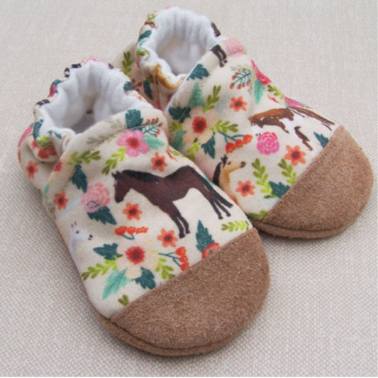Cotton Infant and Toddler Slippers | Floral Horses