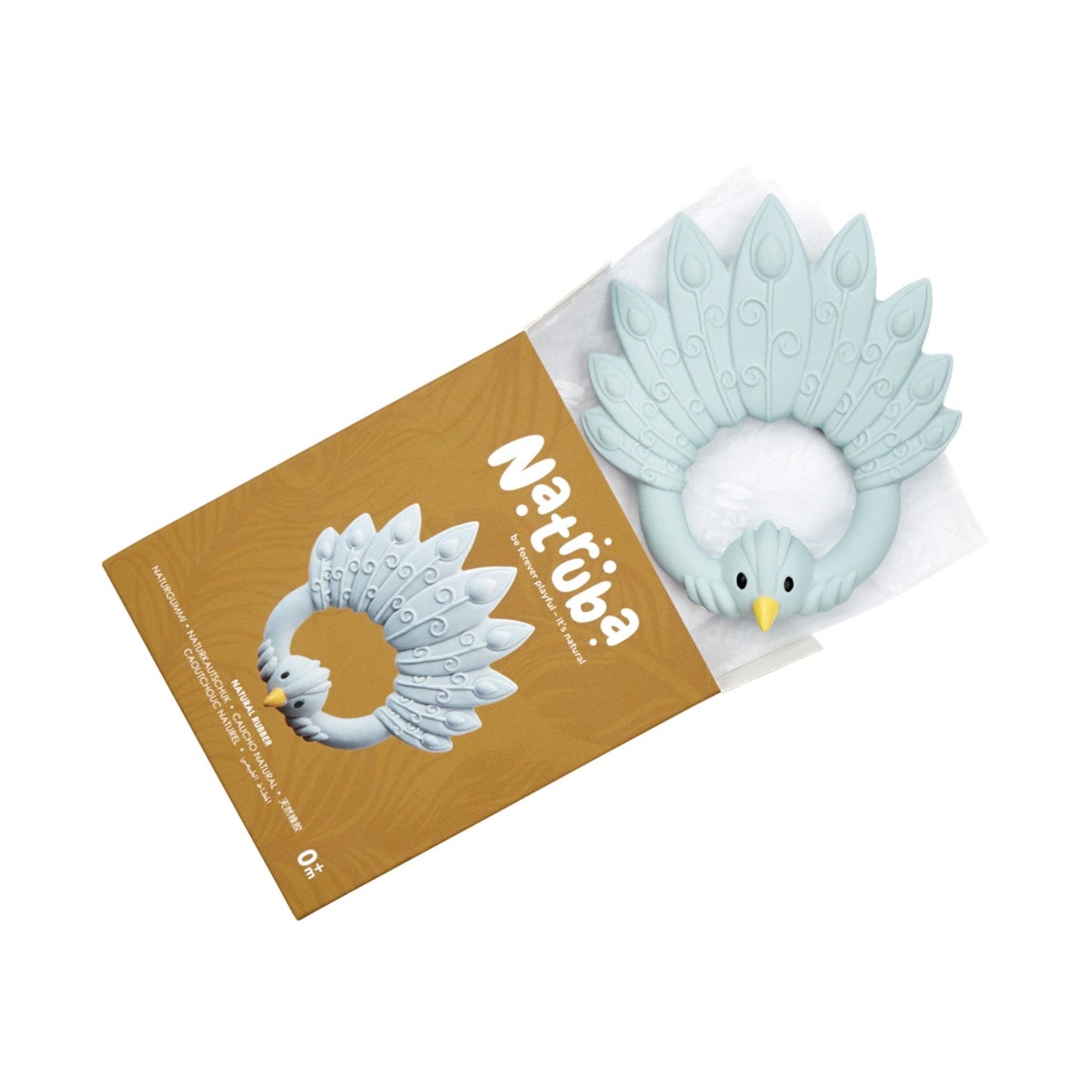 Natural Rubber Teether Peacock - Light Blue