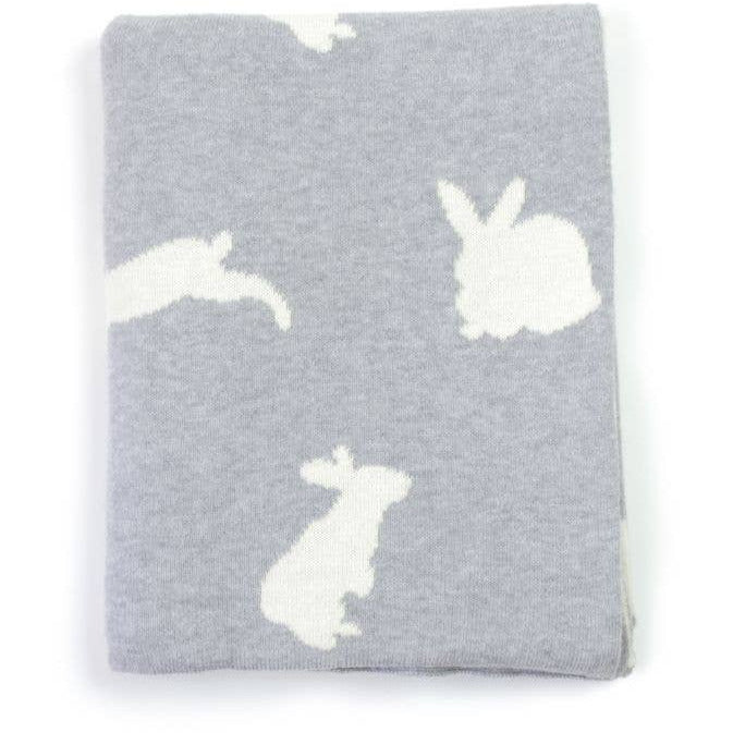 Knit Baby Blanket  Gray Bunnies