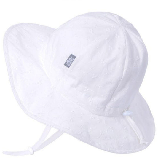 Gro-With-Me 50+ UPF Baby/Toddler Cotton Floppy Sun Hat | White Eyelet